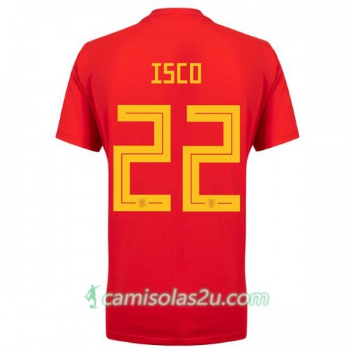 Camisolas de Futebol Espanha Isco 22 Mulher Equipamento Principal Copa do Mundo 2018 Manga Curta Camisolas de Futebol Espanha Isco 22 Mulher Equipamento Principal Copa do Mundo 2018 Manga Curta